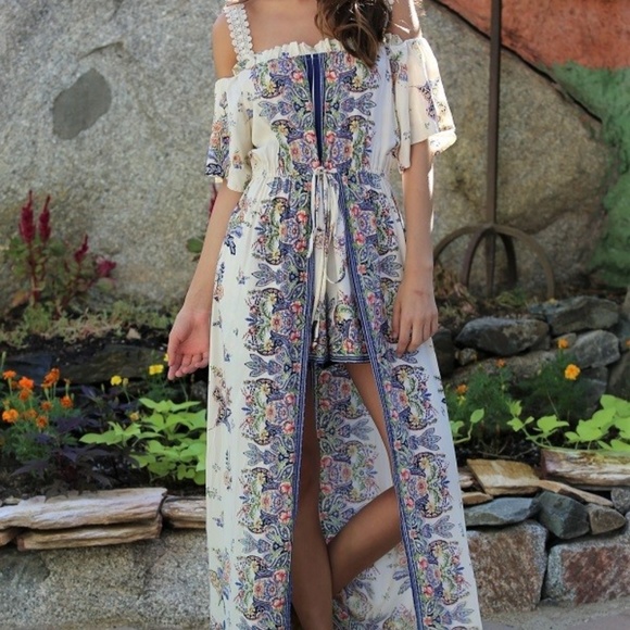 NEW SEXY WHITE FLORAL SHORT MAXI SKIRT ROMPER DRES - Picture 2 of 7